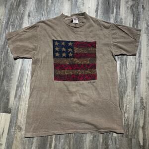 Vintage 90s Women's Large American Flag Cottage Core Crafty T-Shirt Antiqued